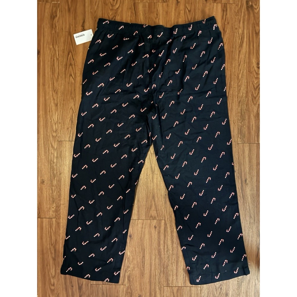 Candy Cane Flannel Pajama Pants Mens XL Christmas Navy NWT Sonoma